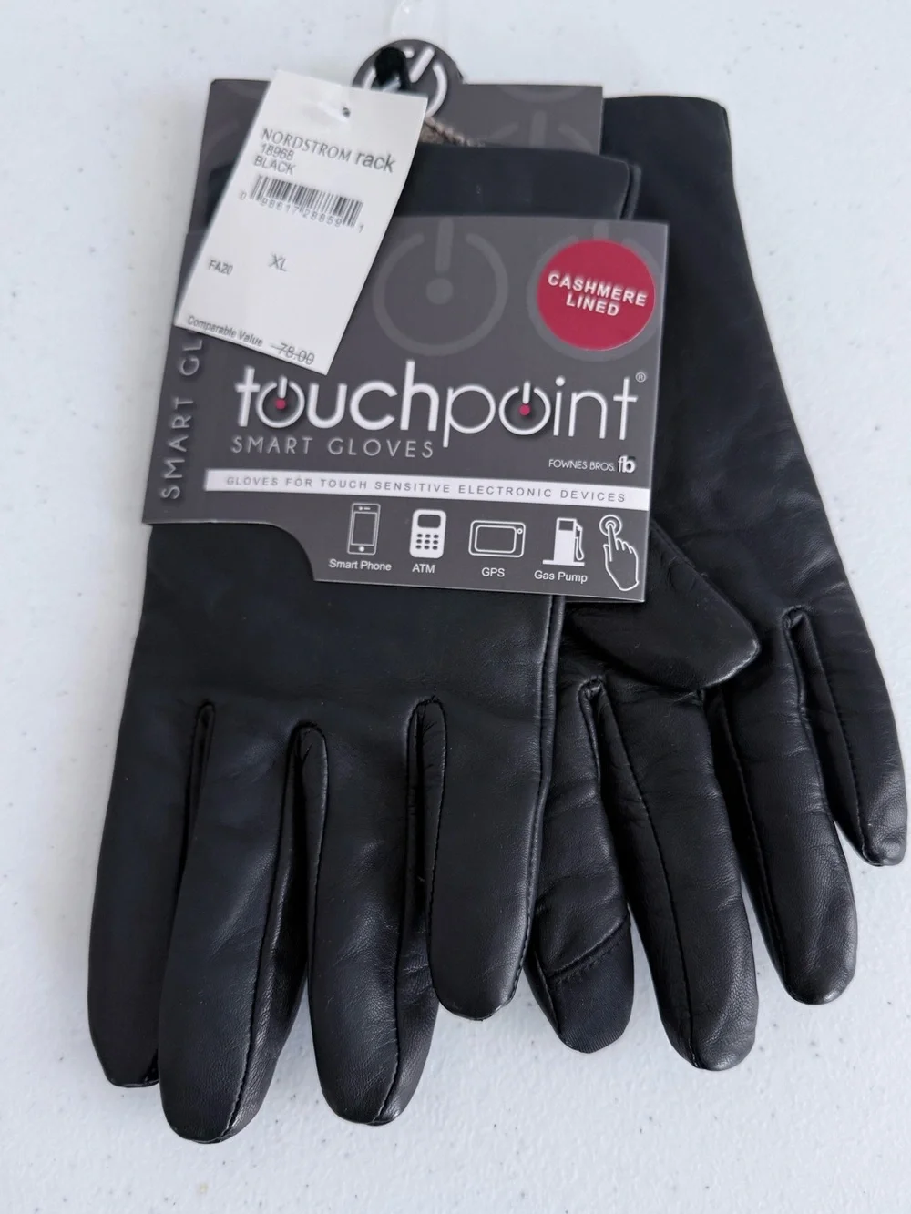 NWT Fownes TouchPoint Black Leather Cashmere Touchscreen Gloves XL Nordstrom